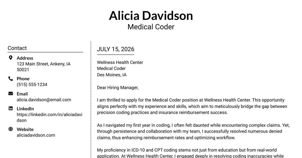30+ Medical Coder Cover Letter Templates with Example 2026