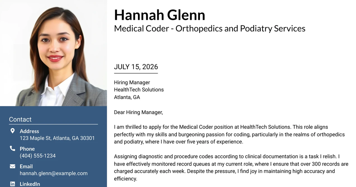 30+ Medical Coder - Orthopedics and Podiatry Services Cover Letter Templates with Example 2026