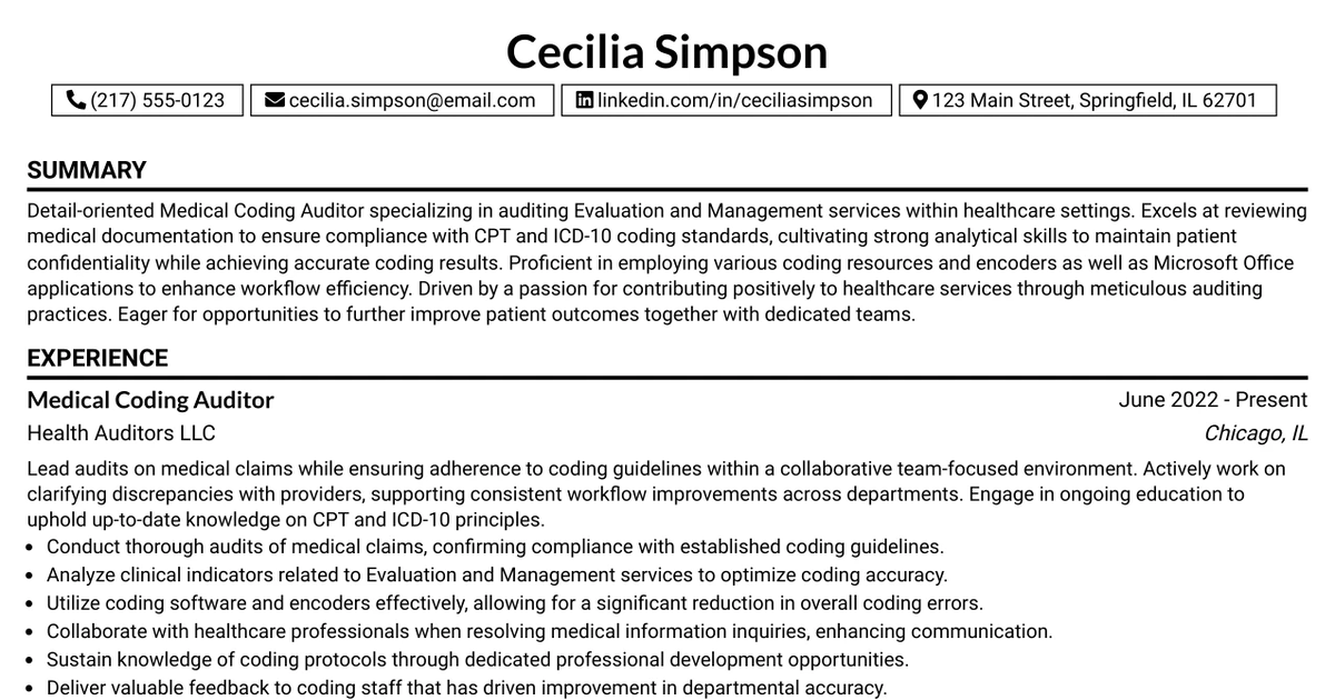 33 Medical Coding Auditor Resume Templates with Example 2026 (ATS-Optimized)