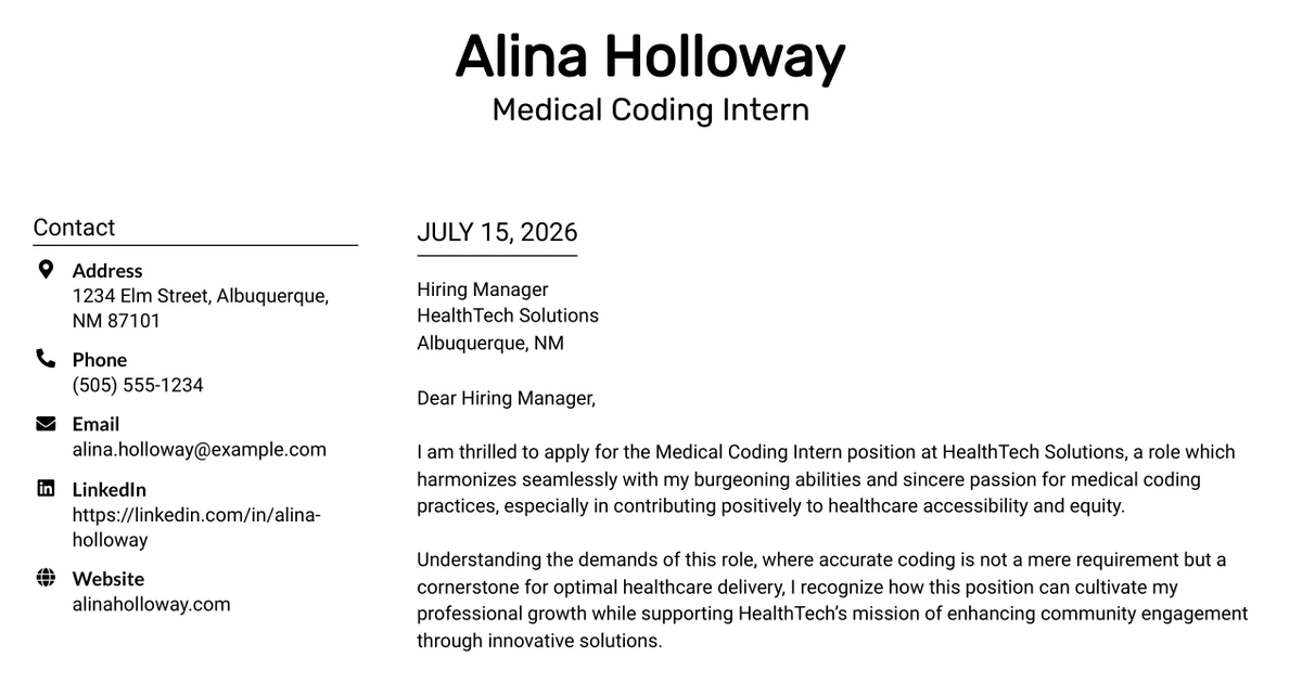 30+ Medical Coding Intern Cover Letter Templates with Example 2026