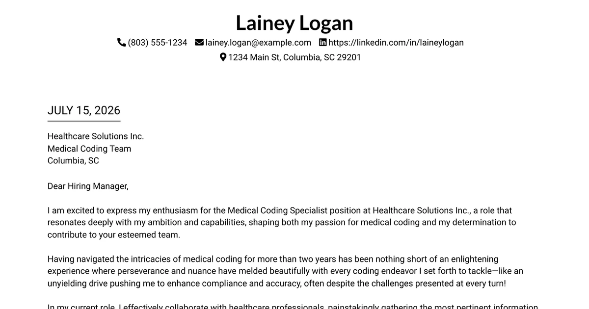 30+ Medical Coding Specialist Cover Letter Templates with Example 2026