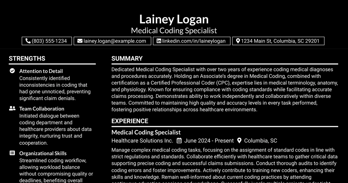 33 Medical Coding Specialist Resume Templates with Example 2026 (ATS-Optimized)