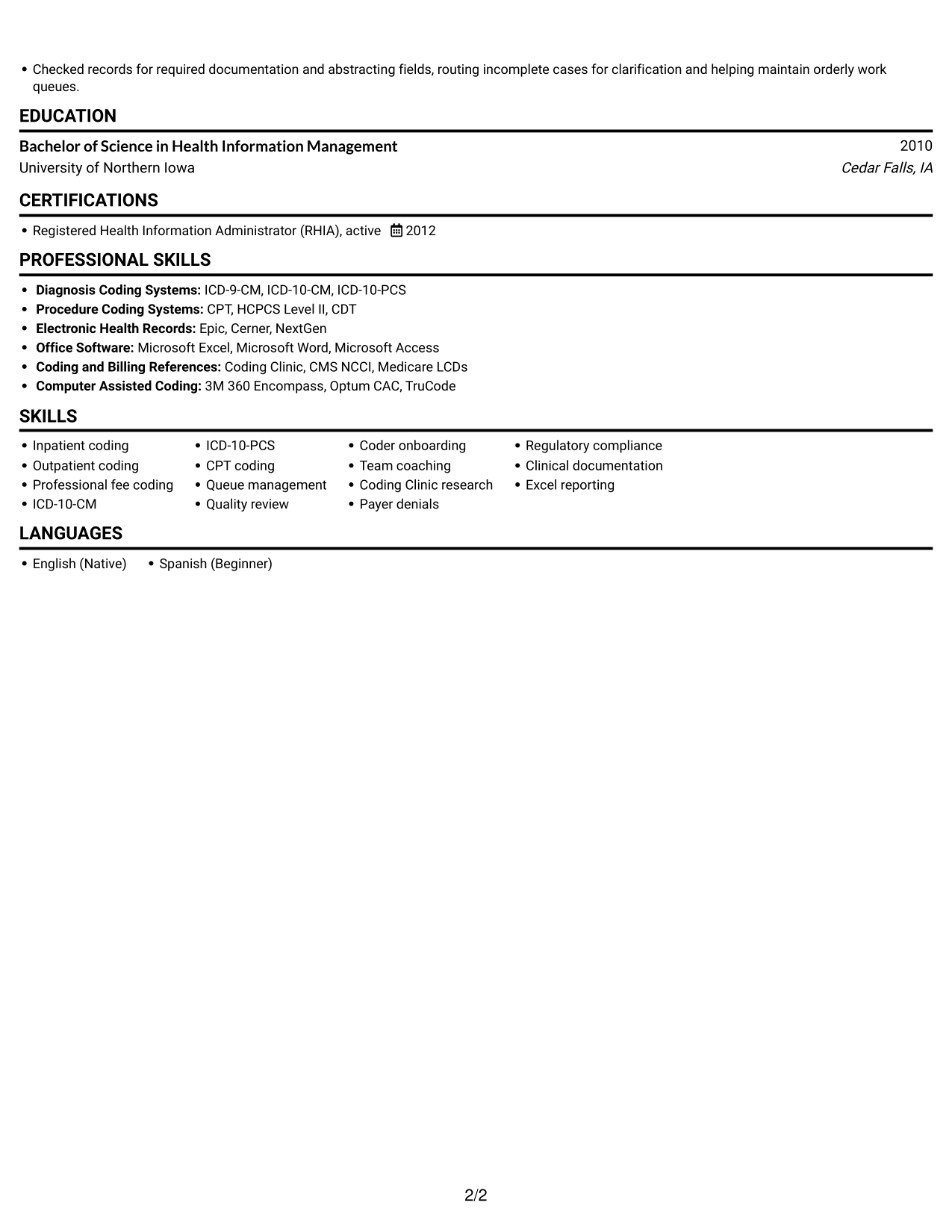 Resume example — page 2