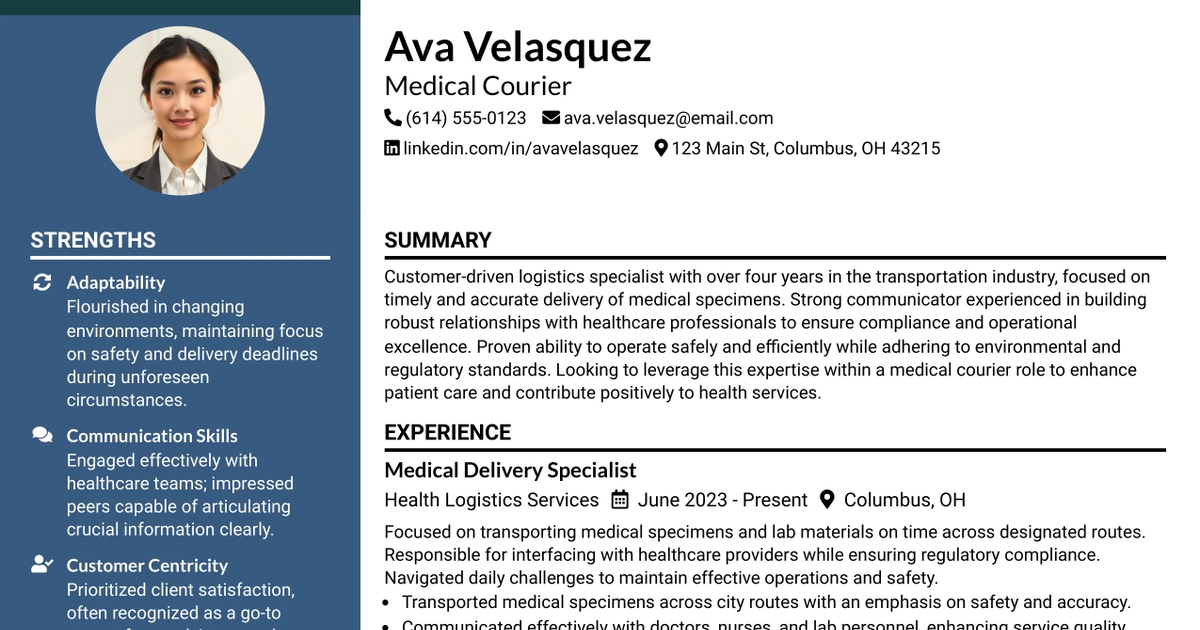 33 Medical Courier Resume Templates with Example 2026 (ATS-Optimized)