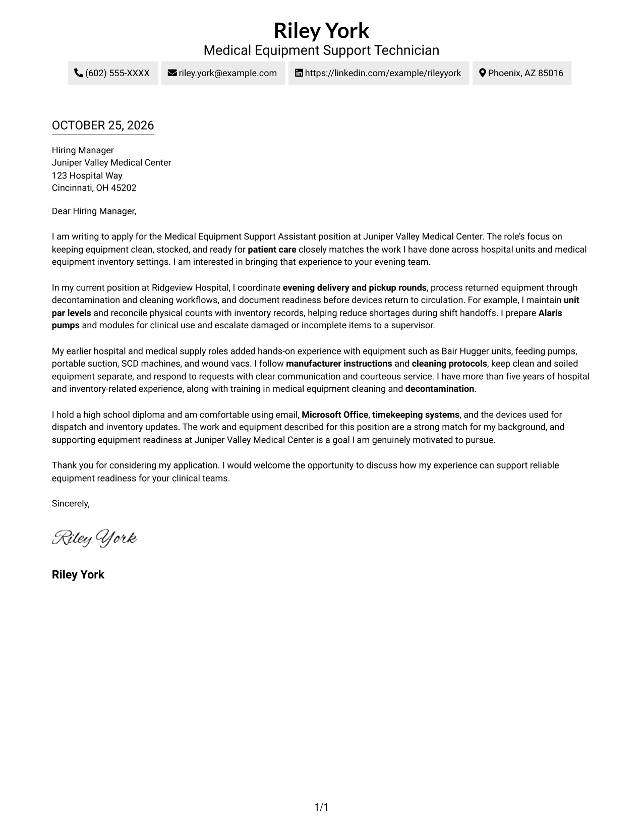 Cover letter example — page 1