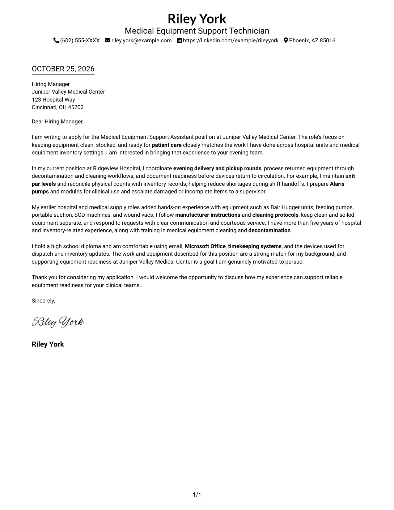 Cover letter example — page 1