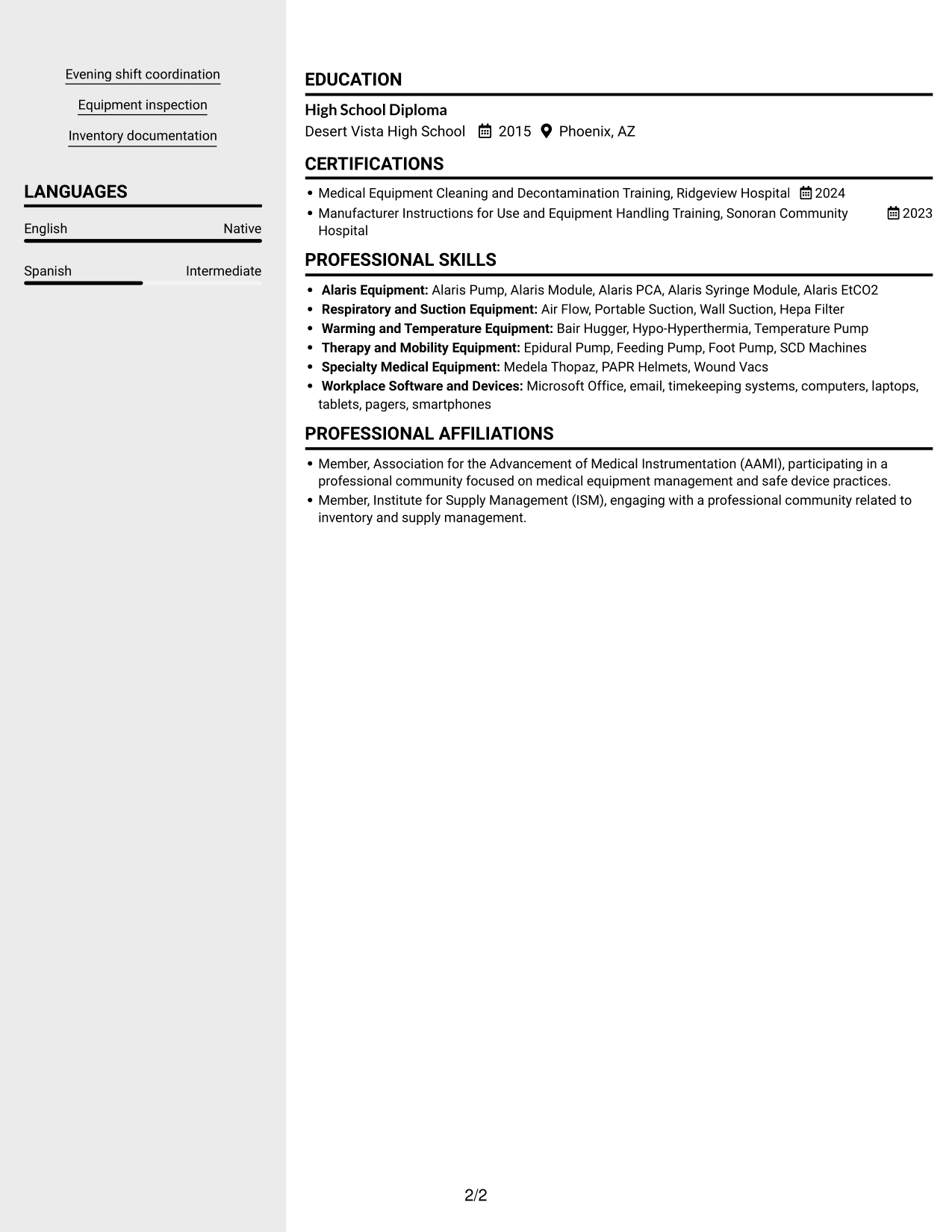 Resume example — page 2