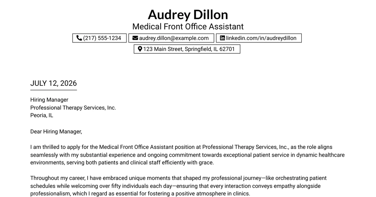 30+ Medical Front Office Assistant Cover Letter Templates with Example 2026
