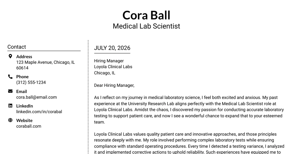 30+ Medical Lab Scientist Cover Letter Templates with Example 2026