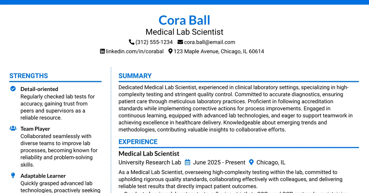 33 Medical Lab Scientist Resume Templates with Example 2026 (ATS-Optimized)