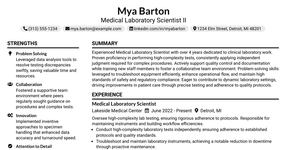 33 Medical Laboratory Scientist II Resume Templates with Example 2026 (ATS-Optimized)