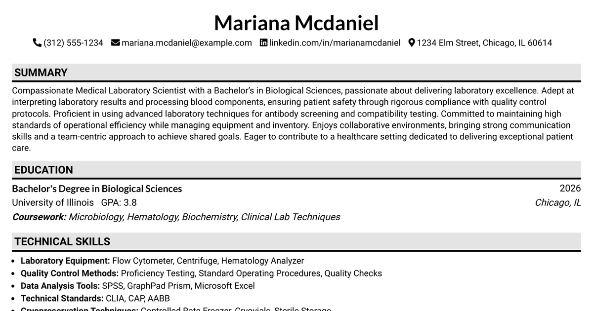 33 Medical Laboratory Scientist (MLS) Resume Templates with Example 2026 (ATS-Optimized)