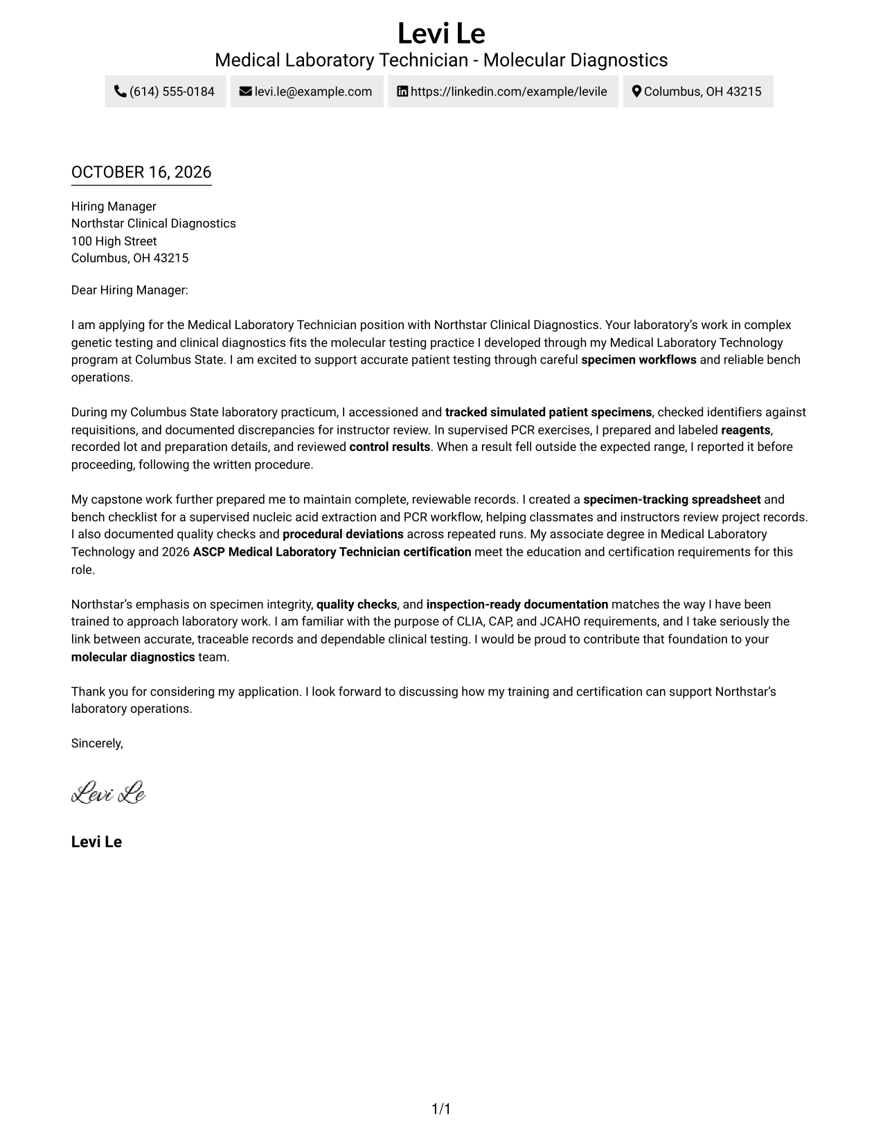 Cover letter example — page 1