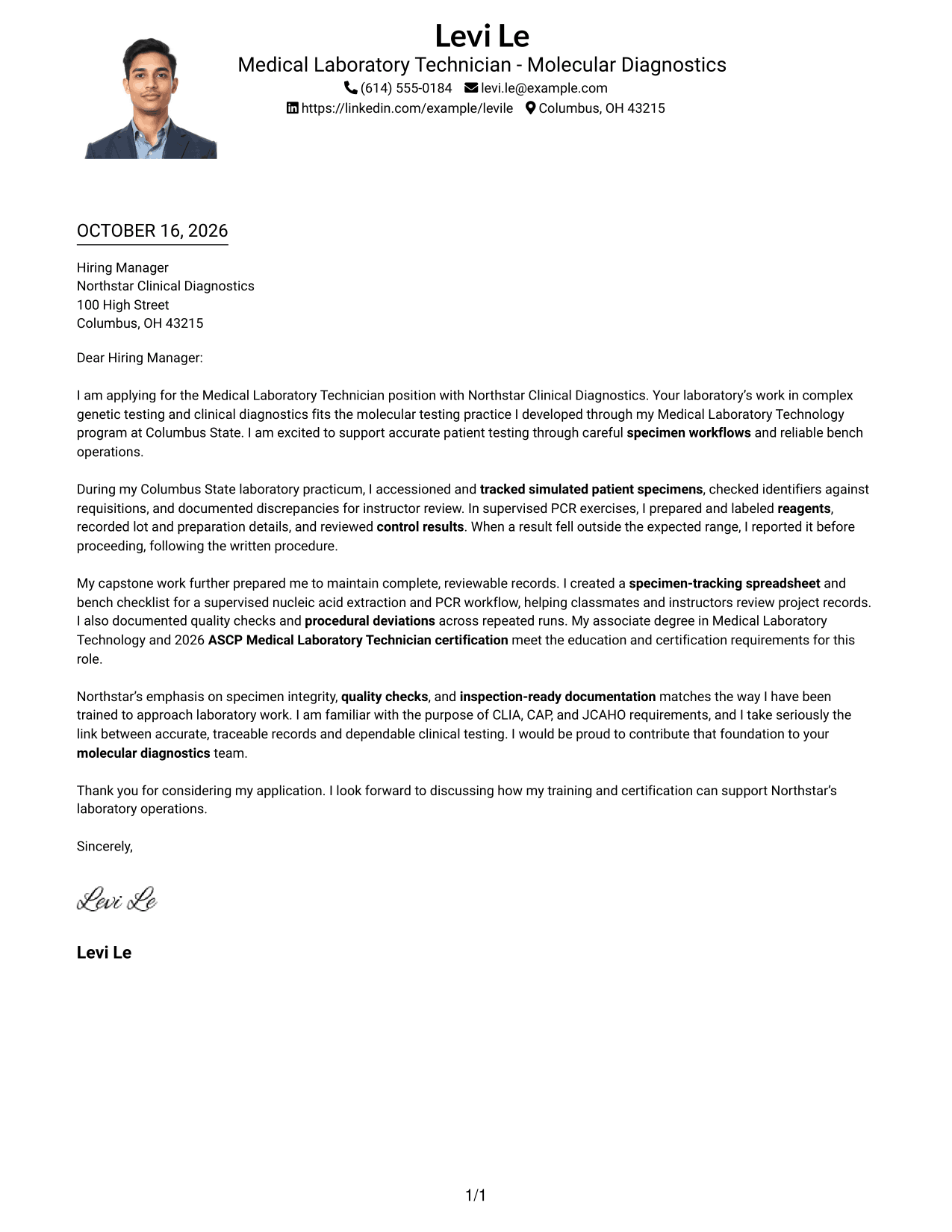 Cover letter example — page 1