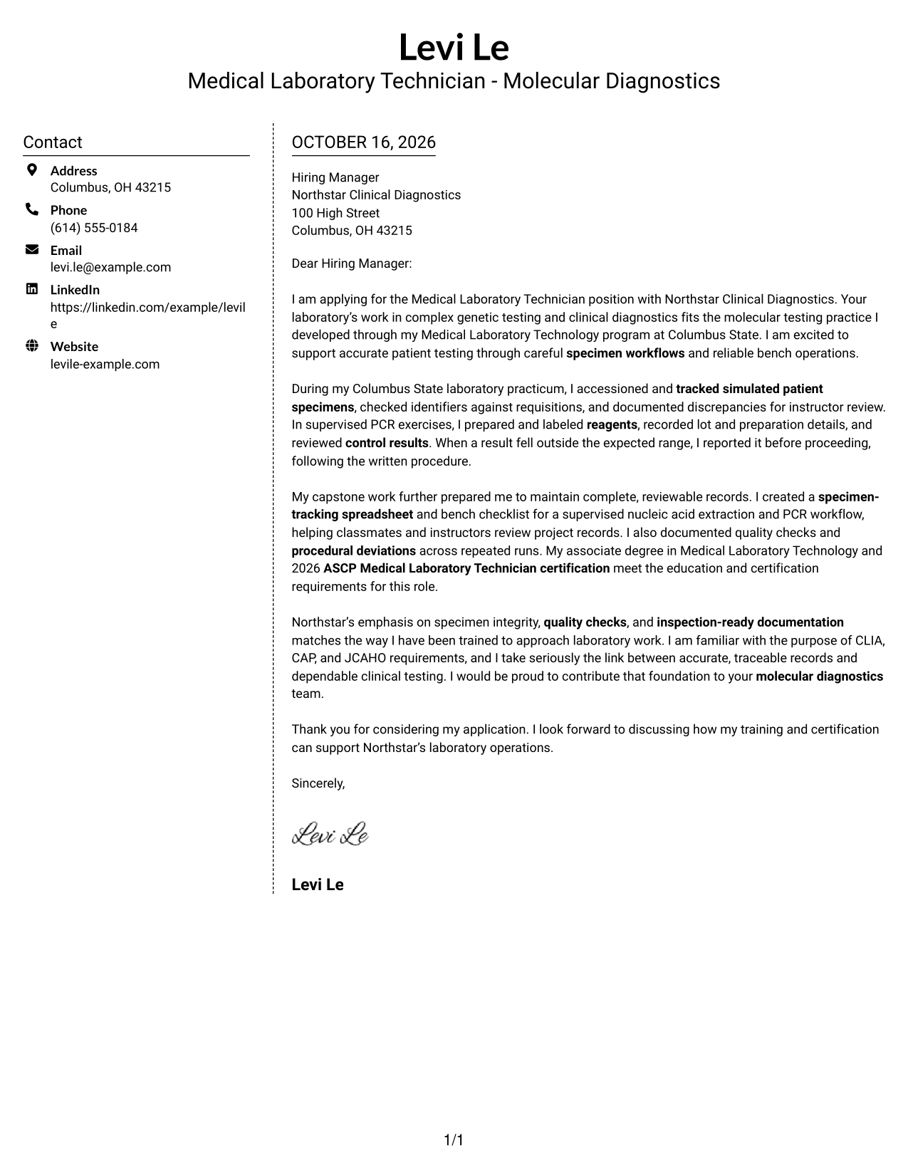 Cover letter example — page 1