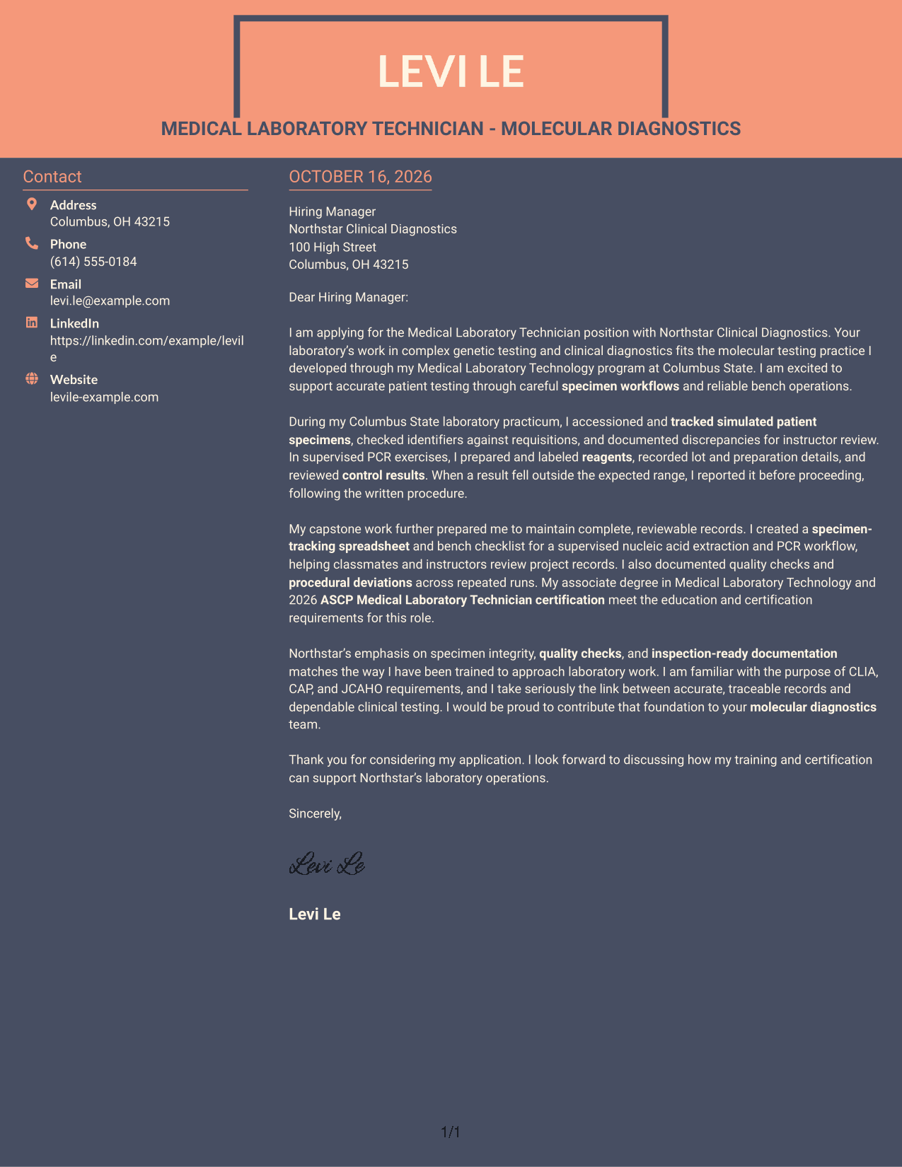 Cover letter example — page 1