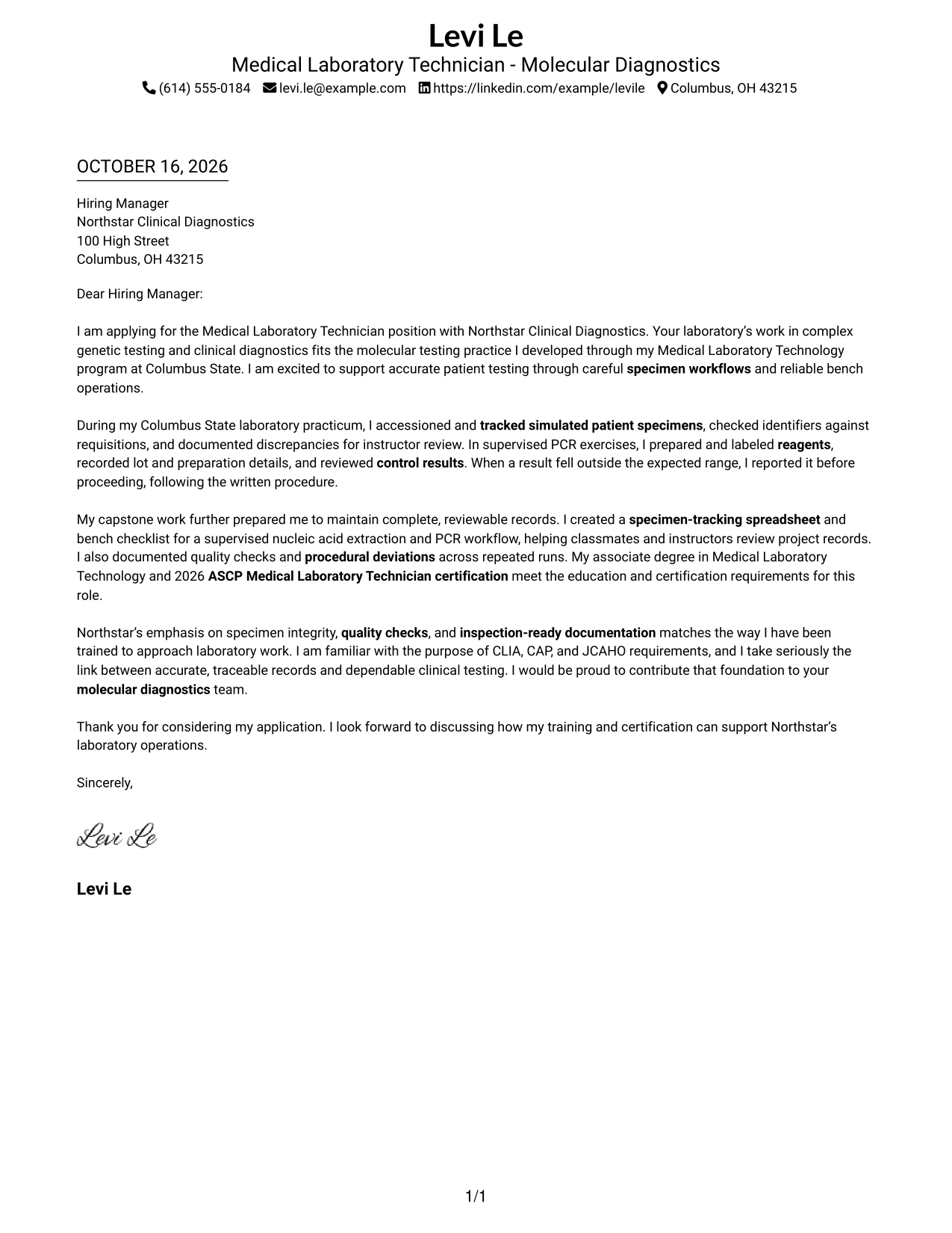 Cover letter example — page 1