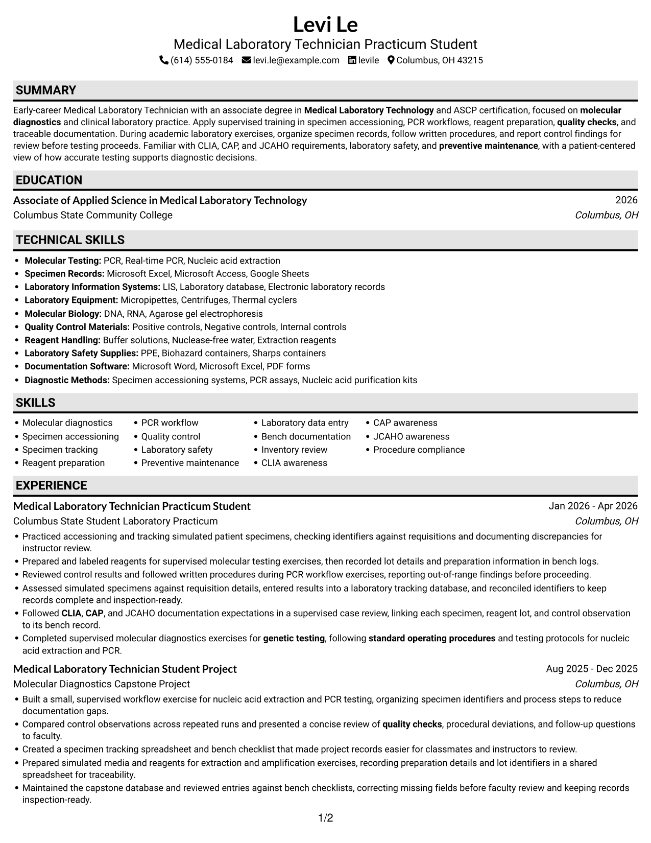 Resume example — page 1