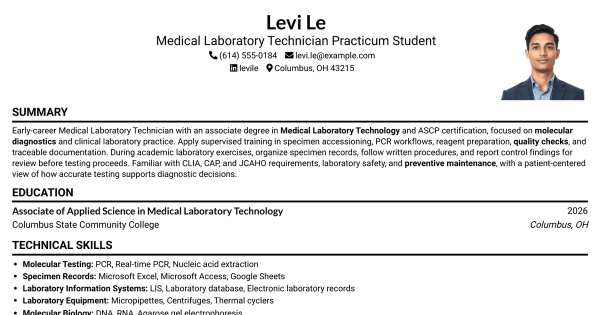 7 Medical Laboratory Technician - Molecular Diagnostics Resume Templates with Example