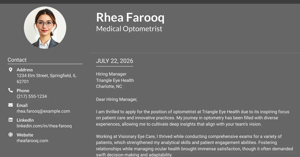 30+ Medical Optometrist Cover Letter Templates with Example 2026