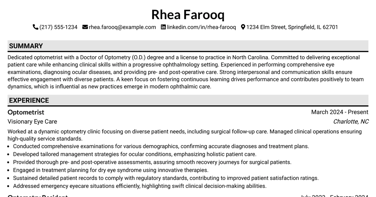 33 Medical Optometrist Resume Templates with Example 2026 (ATS-Optimized)
