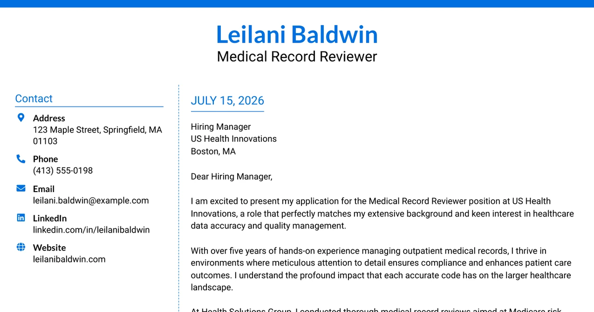 30+ Medical Record Reviewer Cover Letter Templates with Example 2026