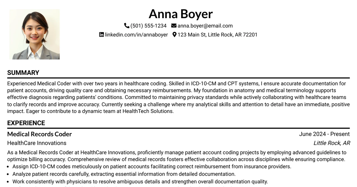 33 Medical Records Coder Resume Templates with Example 2026 (ATS-Optimized)