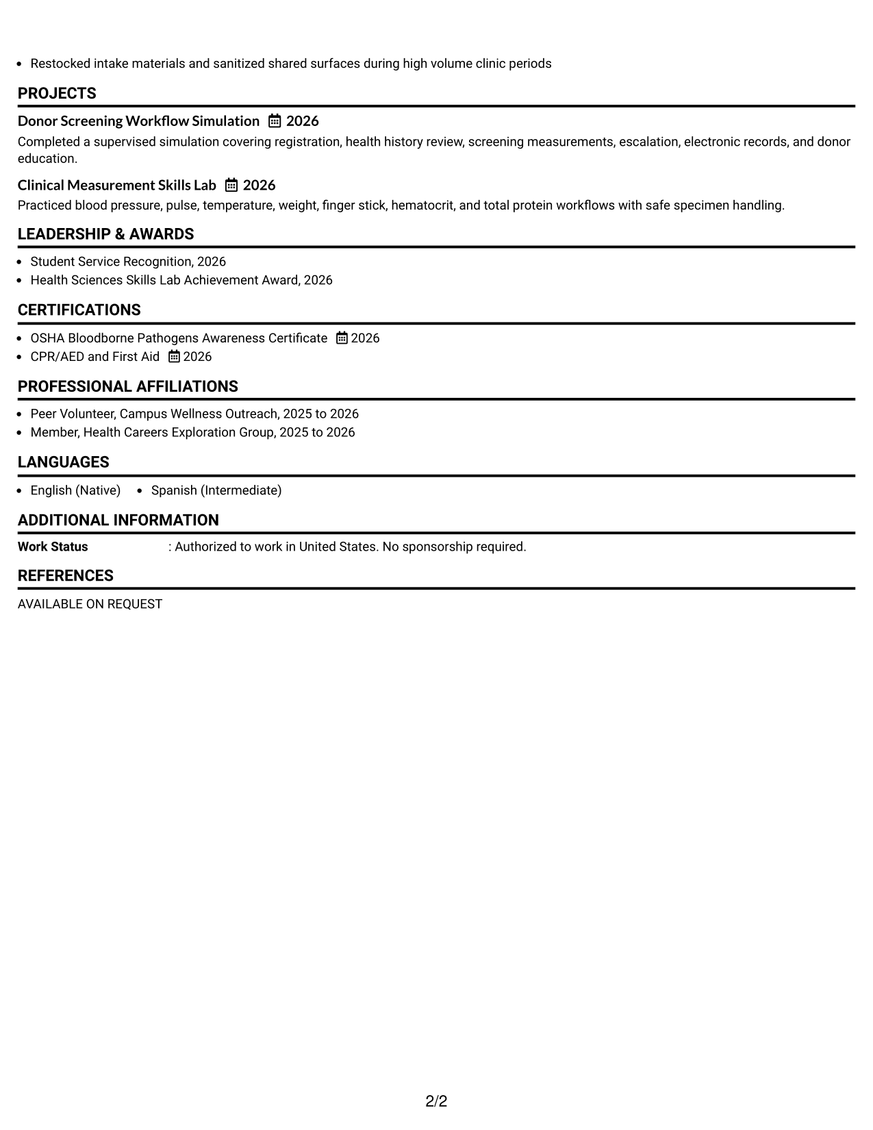 Resume Example Page 2