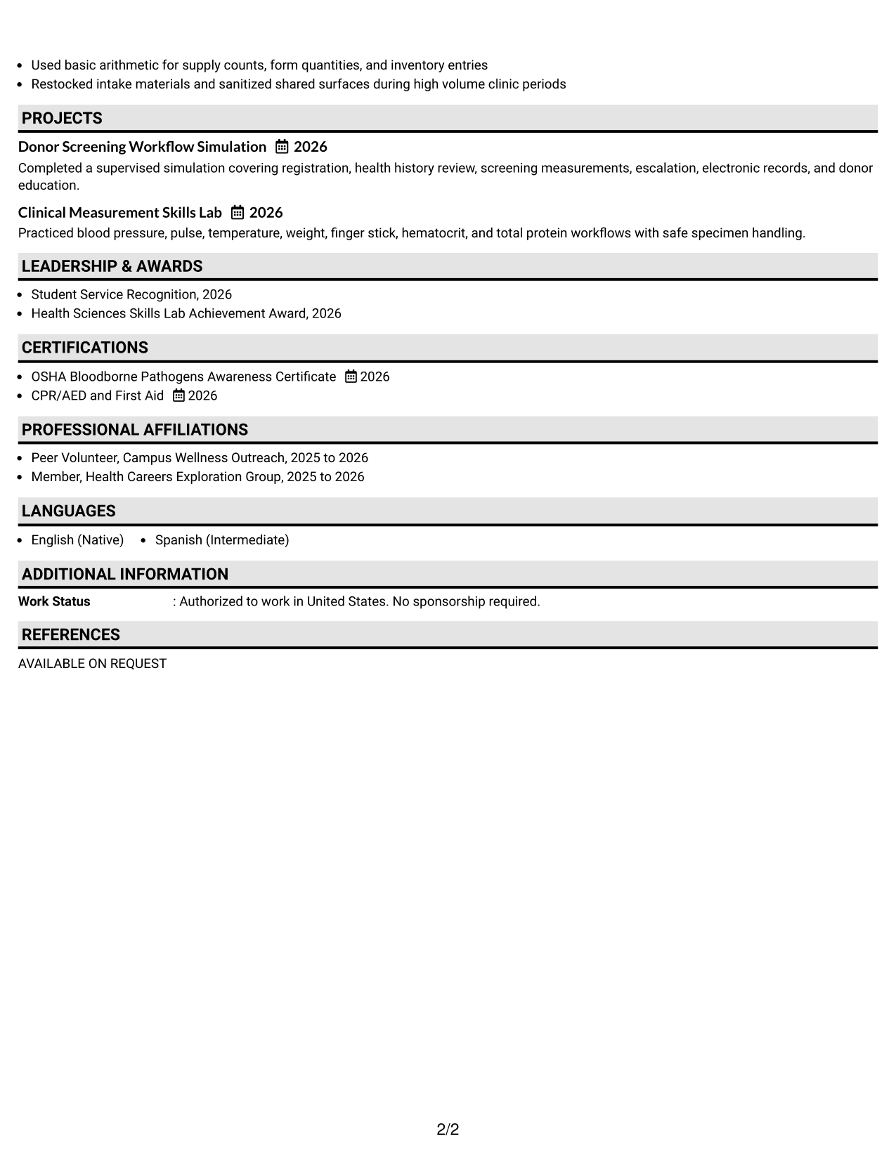 Resume Example Page 2