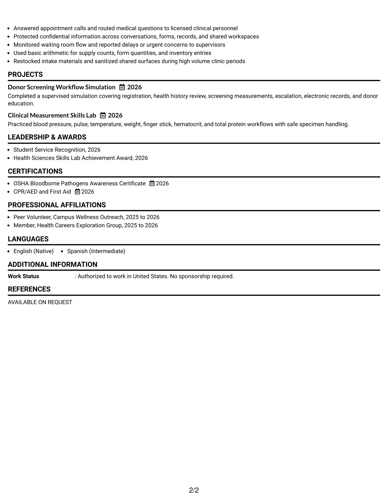 Resume Example Page 2