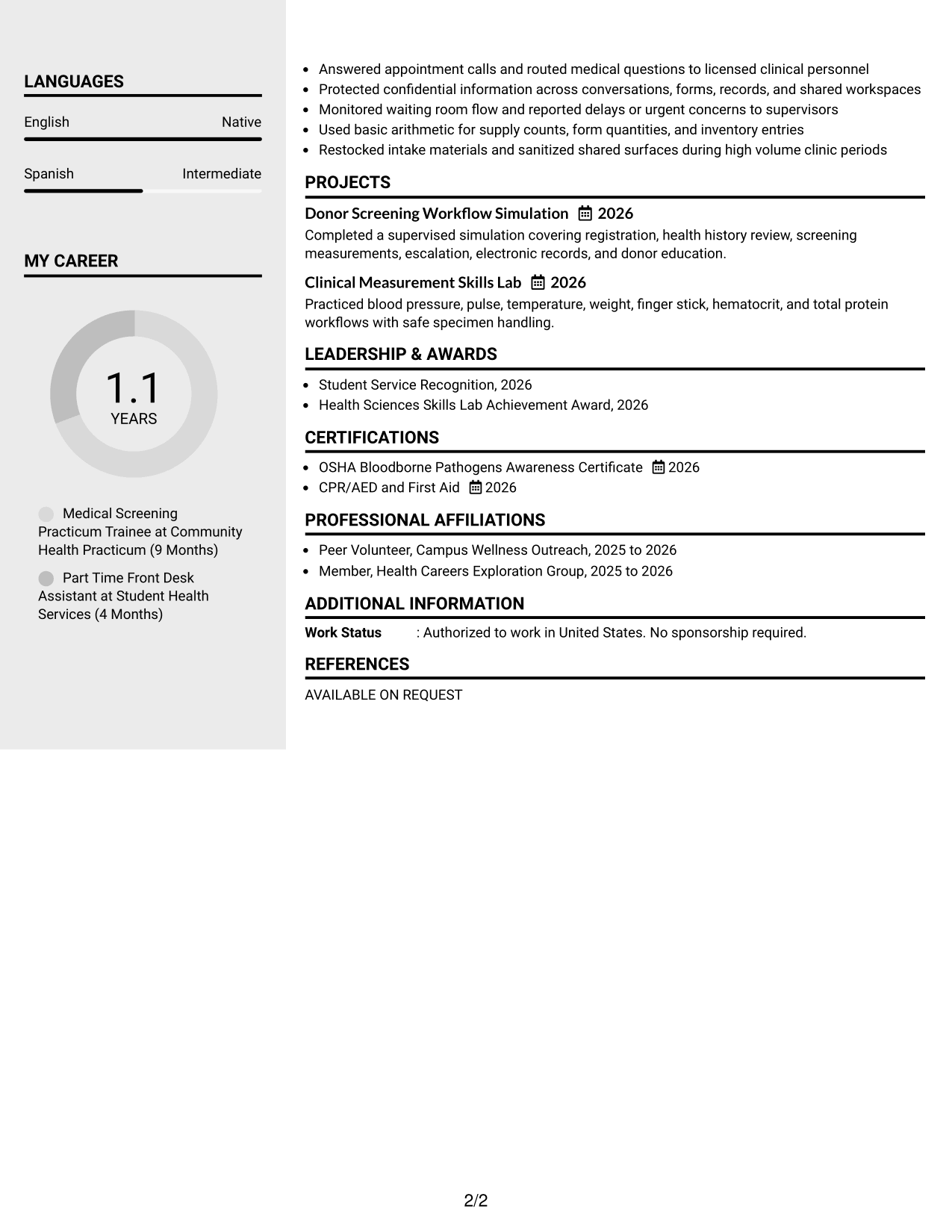 Resume Example Page 2