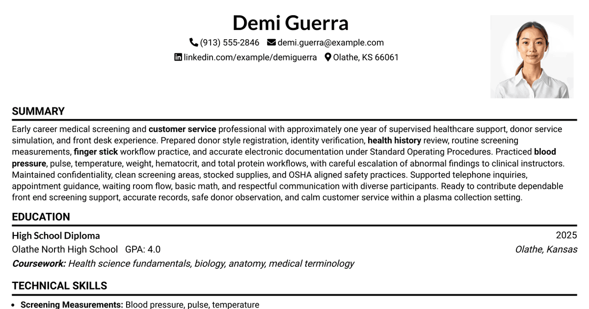 7 Medical Screener - Reception Technician (Customer Service) Resume Templates with Example