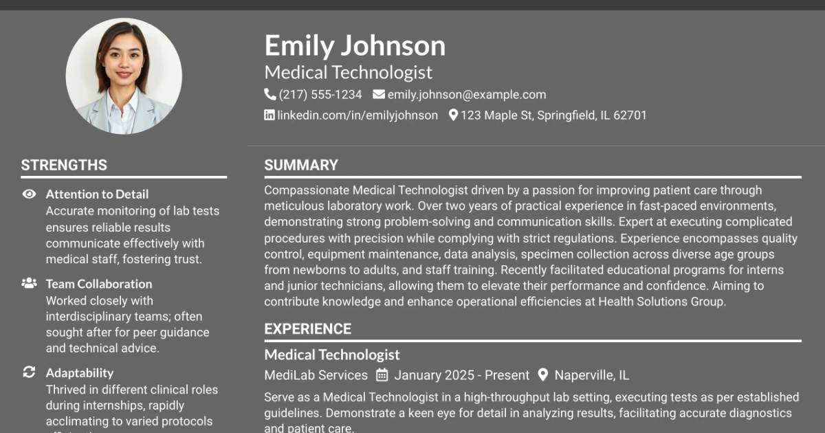 33 Medical Technologist Resume Templates with Example 2026 (ATS-Optimized)