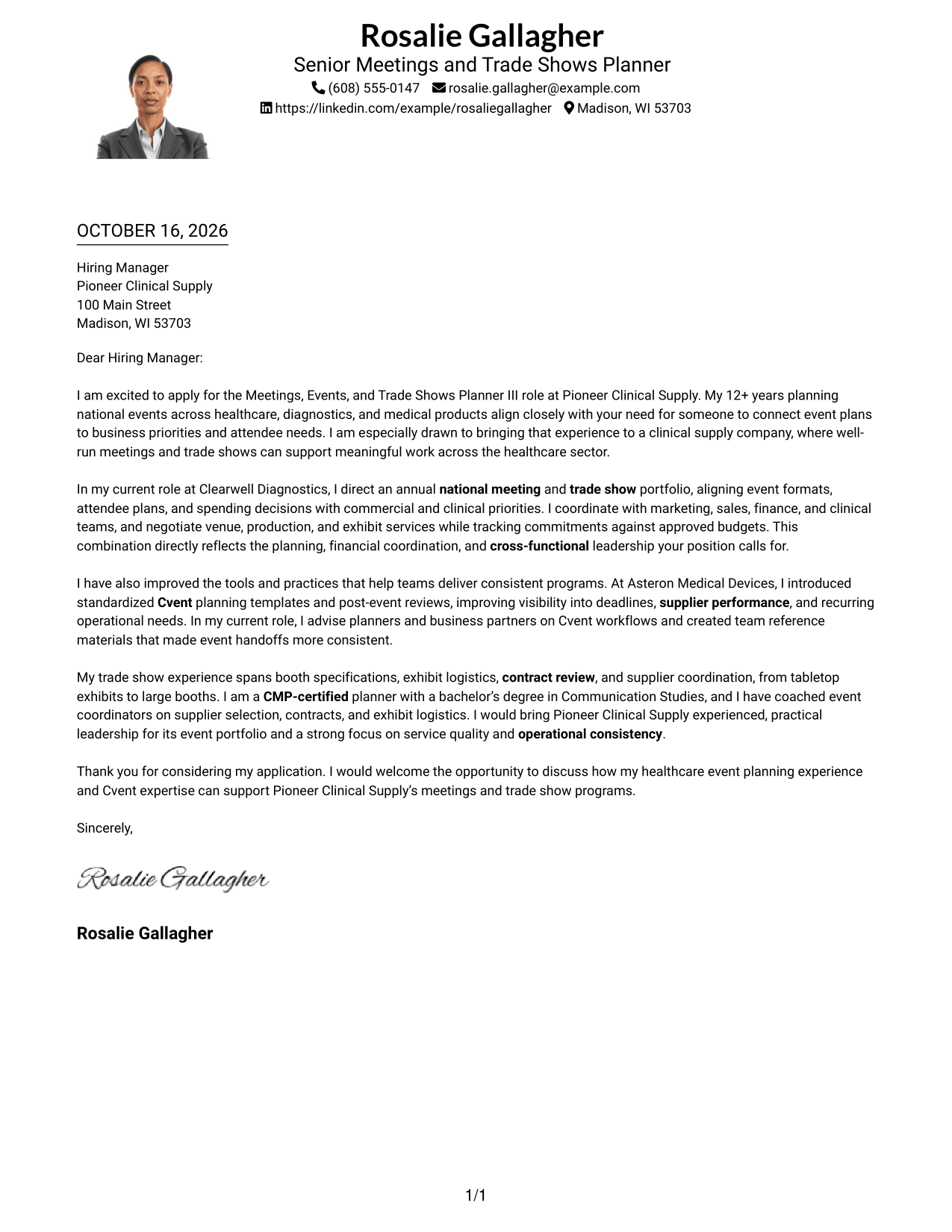 Cover letter example — page 1