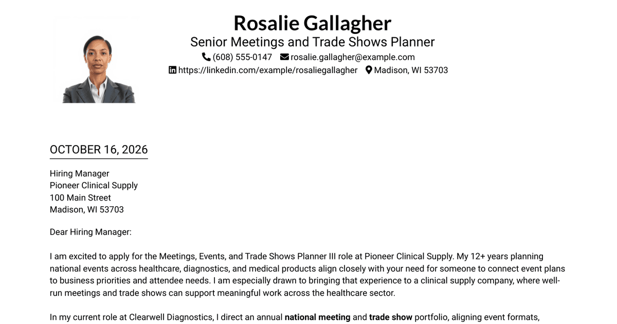 7 Meetings, Events, and Trade Shows Planner III Cover Letter Templates with Example