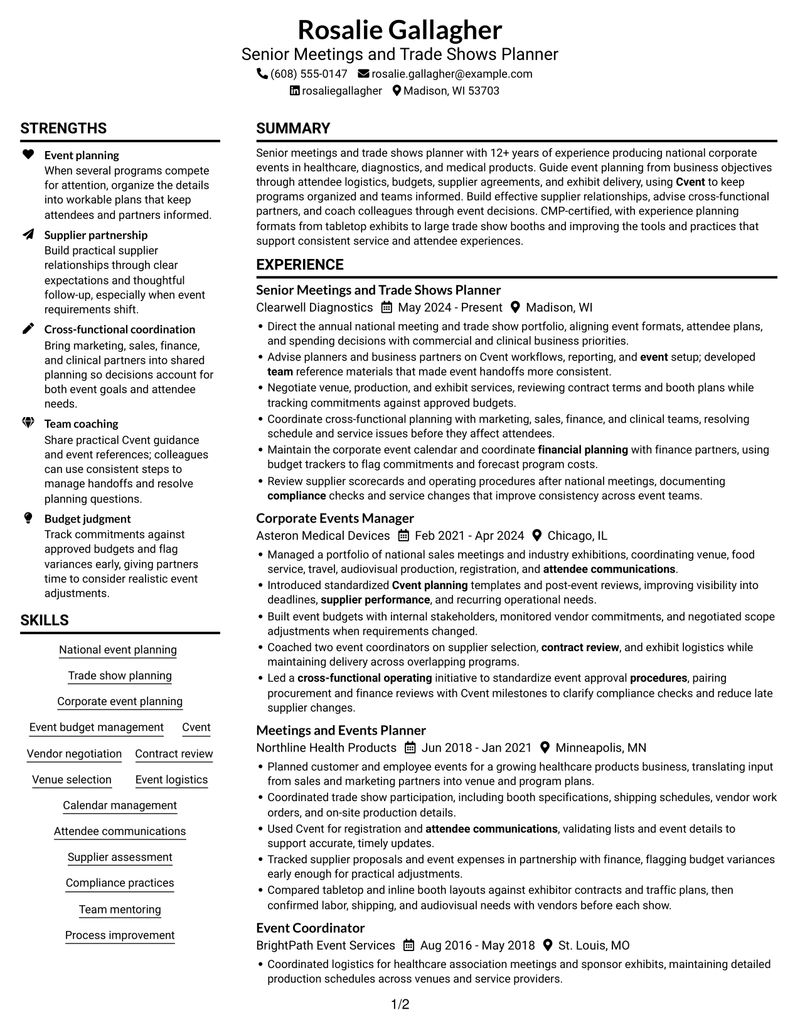 7 Meetings, Events, and Trade Shows Planner III Resume Templates with ...