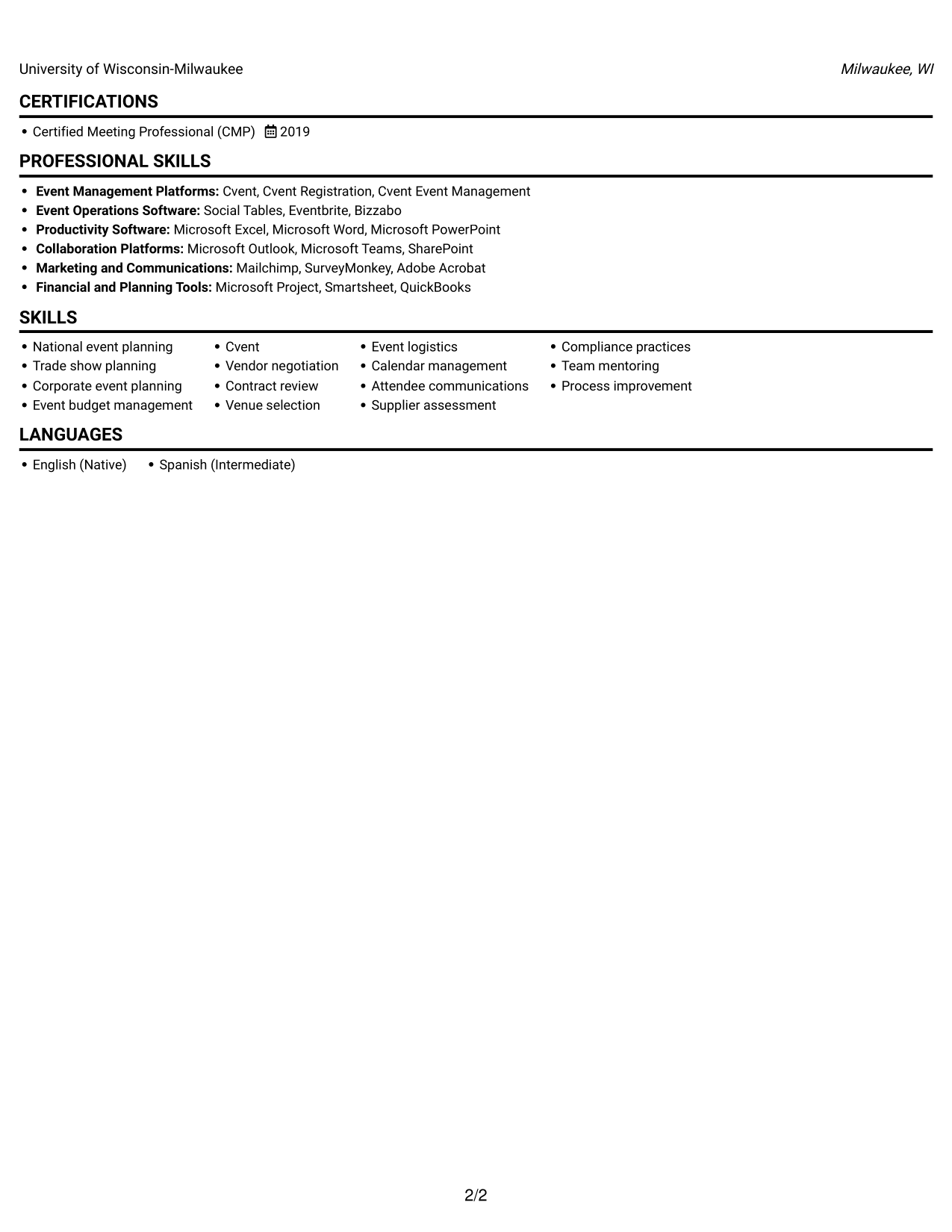 Resume example — page 2