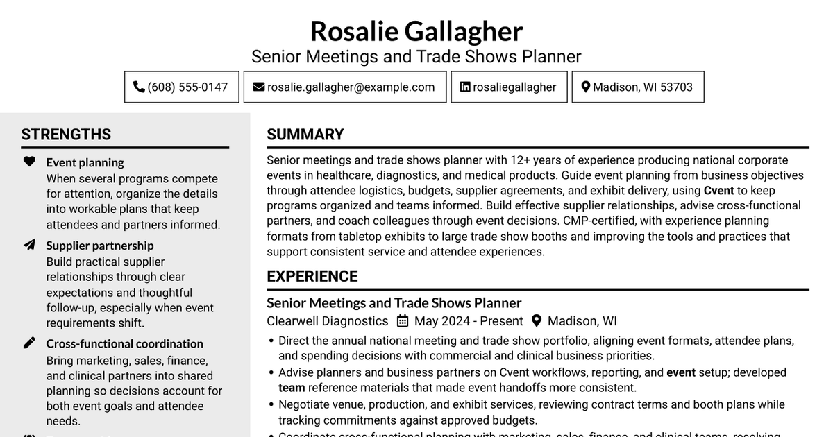7 Meetings, Events, and Trade Shows Planner III Resume Templates with ...