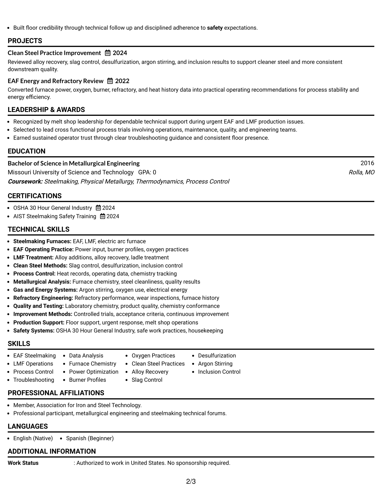 Resume Example Page 2