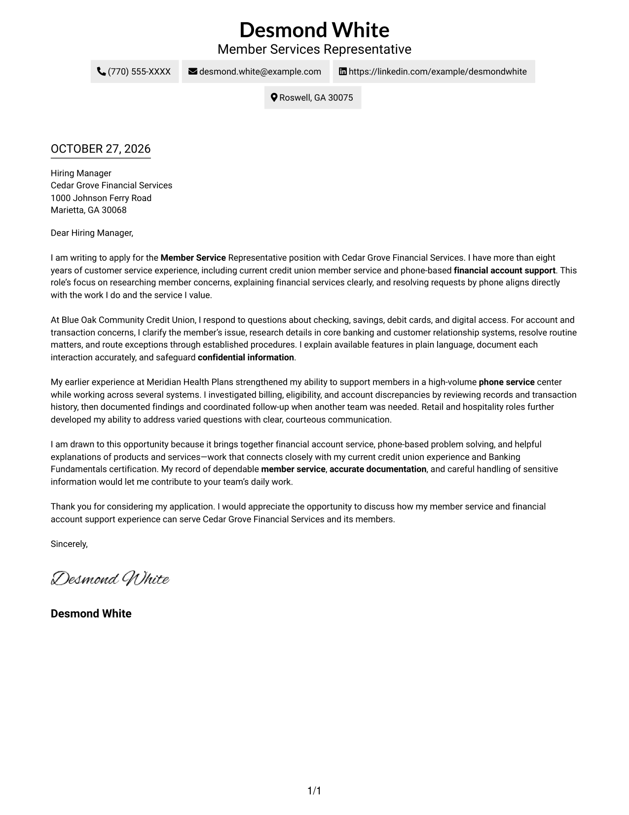 Cover letter example — page 1