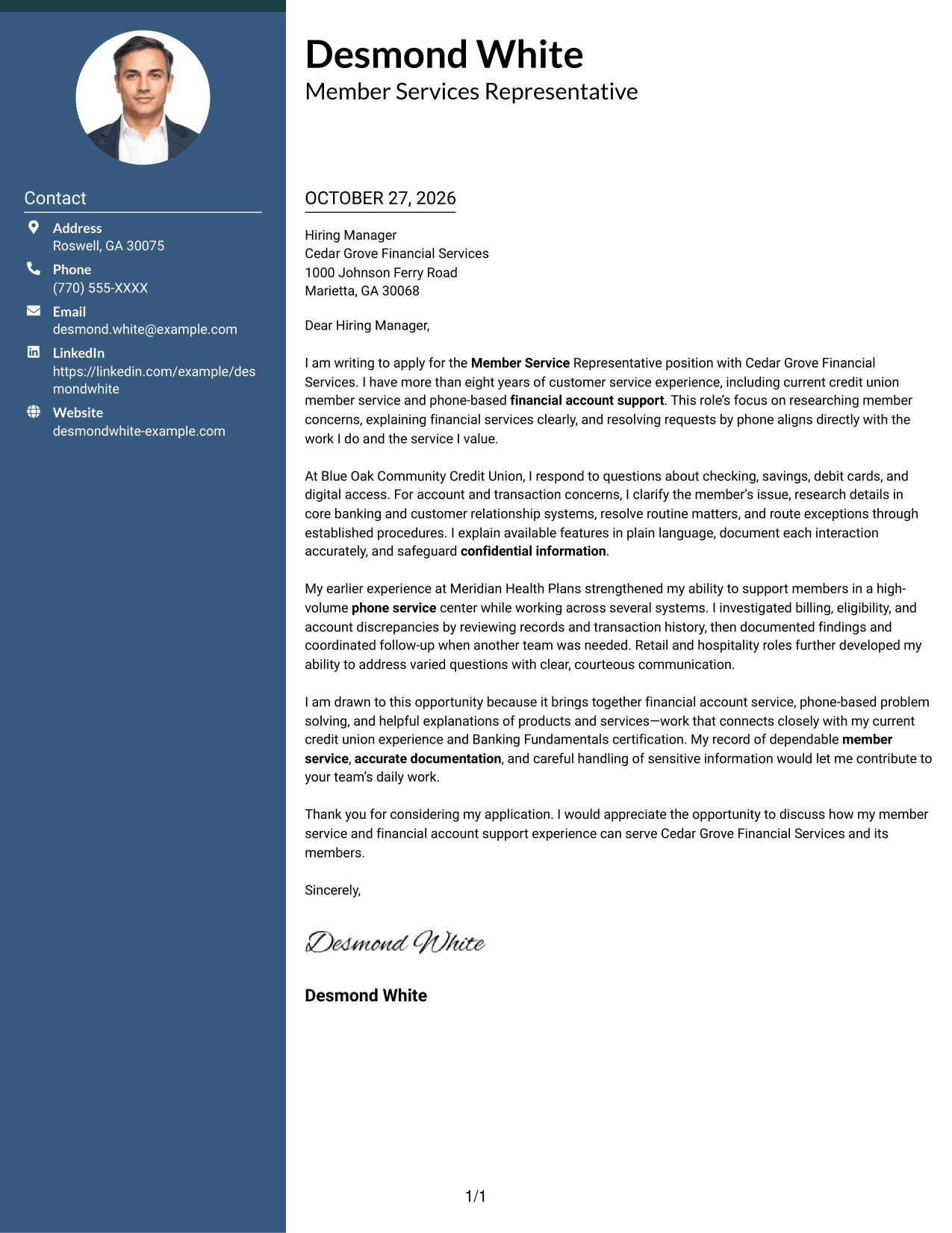 Cover letter example — page 1