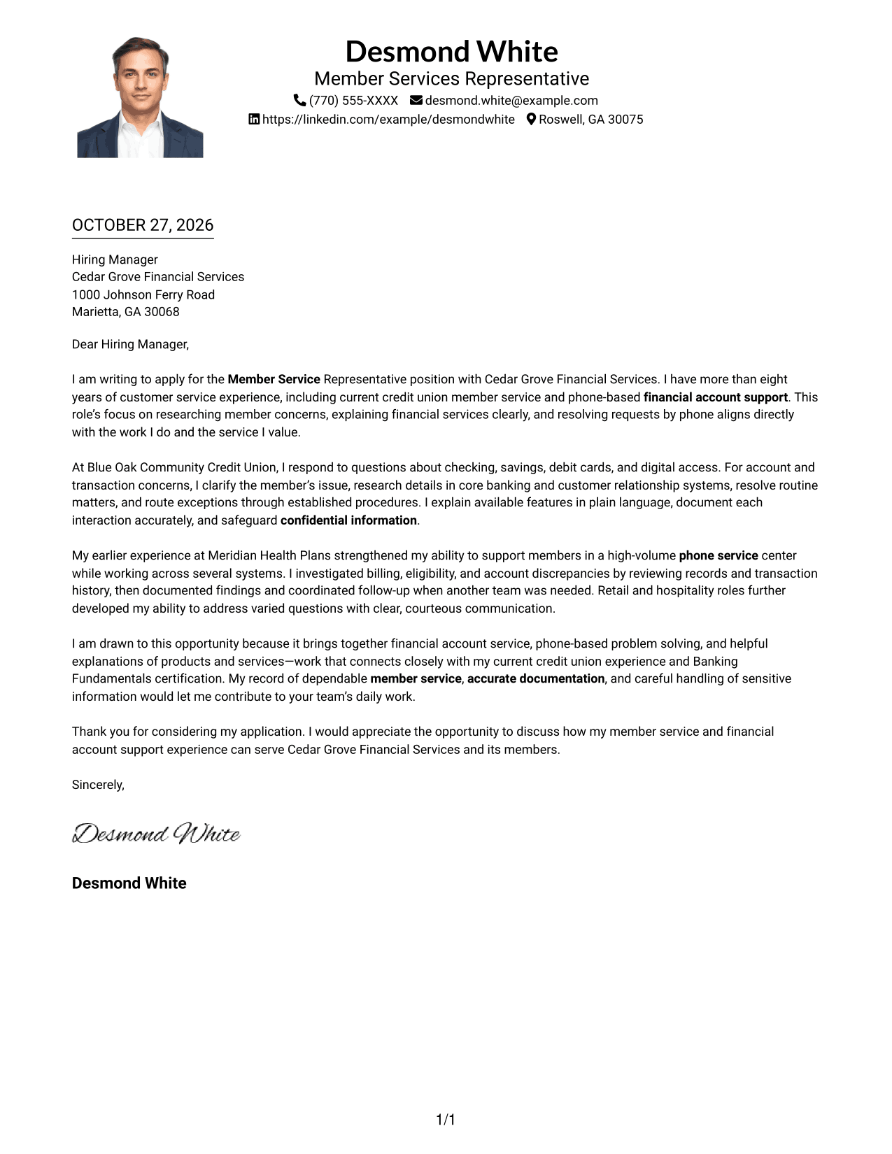 Cover letter example — page 1