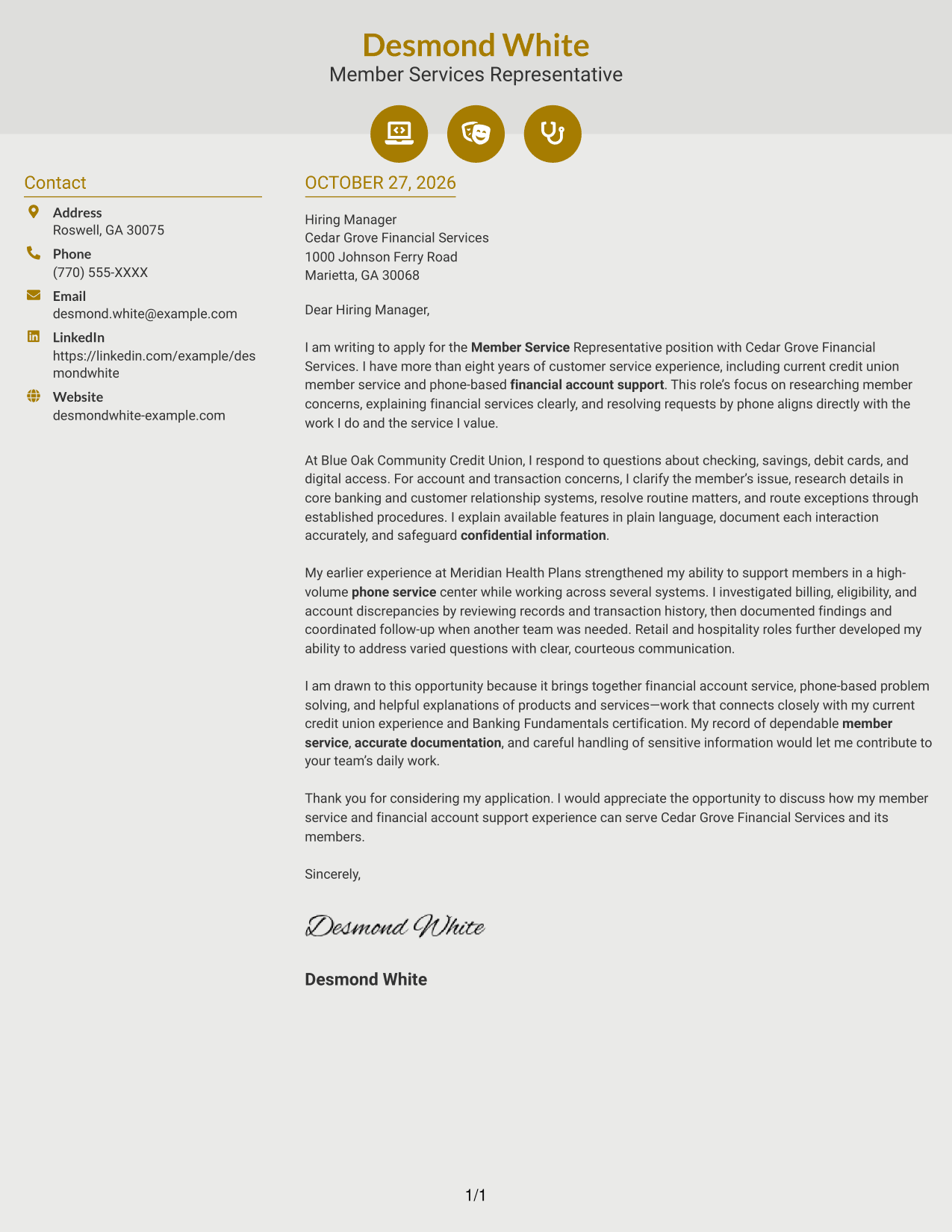 Cover letter example — page 1