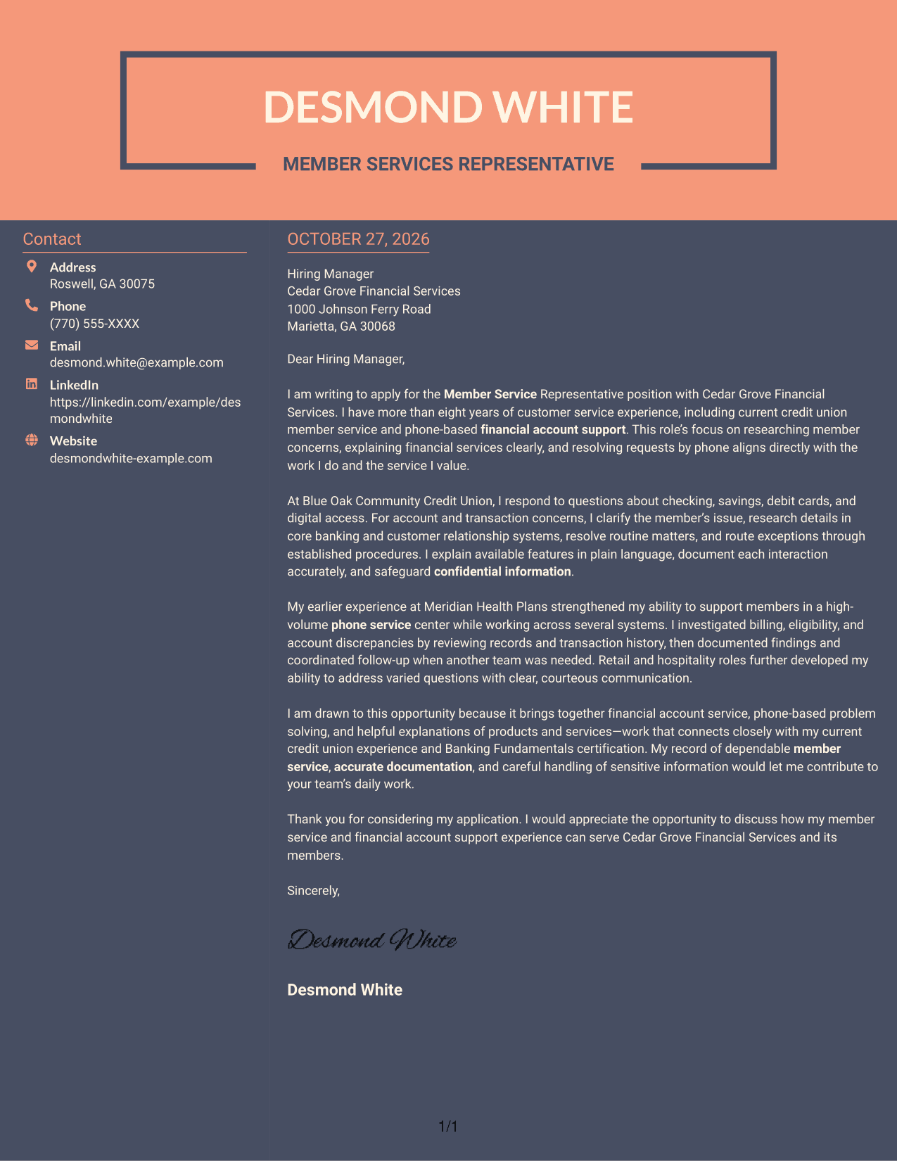 Cover letter example — page 1
