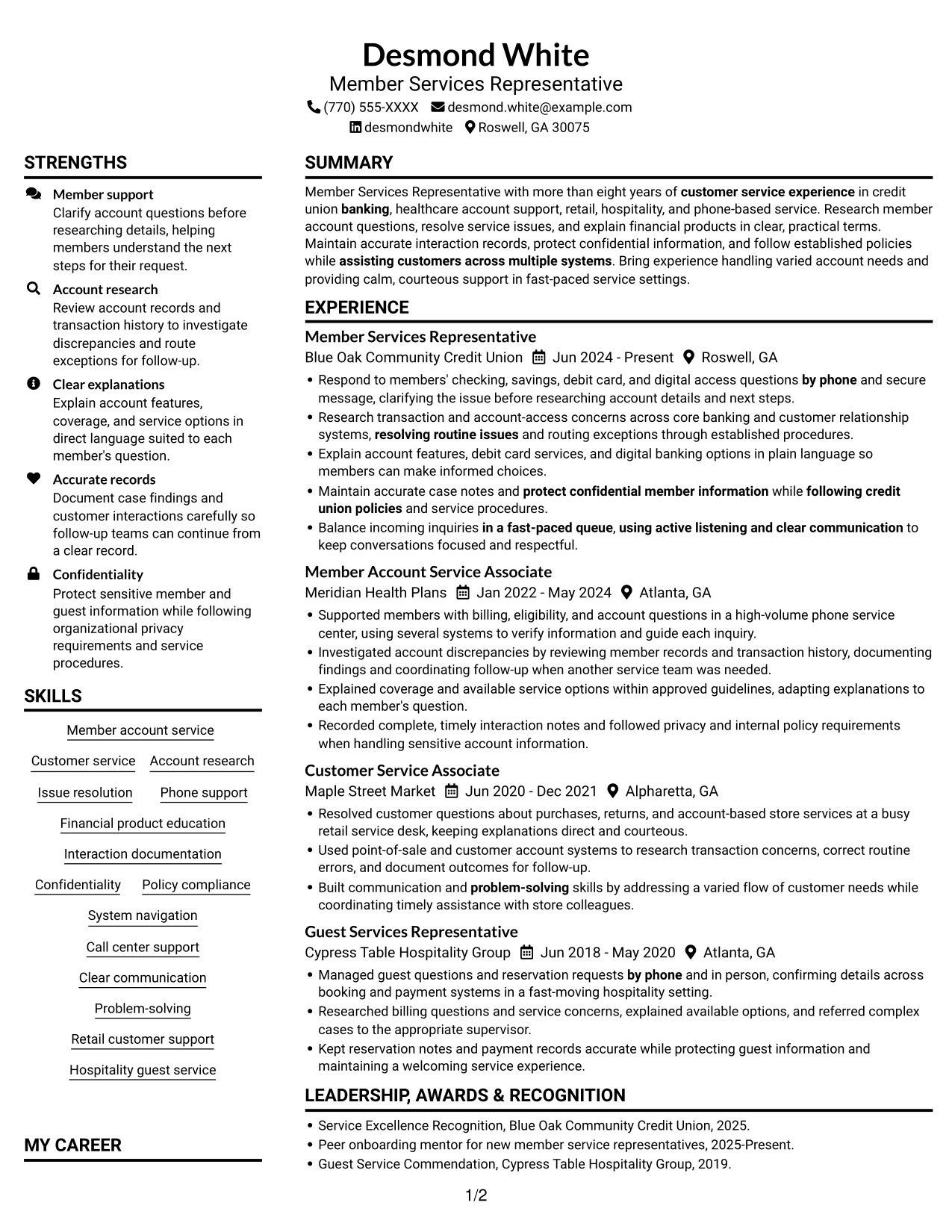 Resume example — page 1