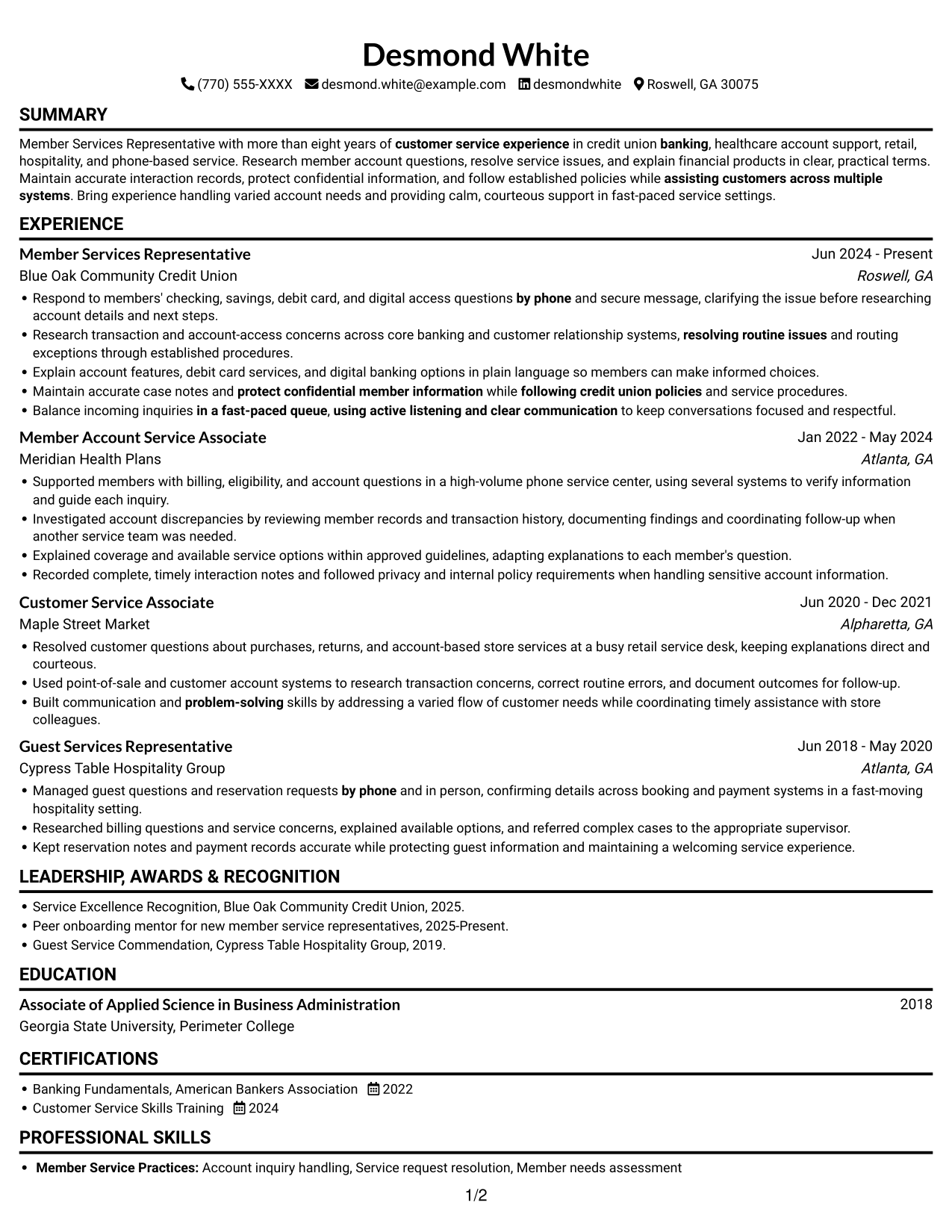 Resume example — page 1