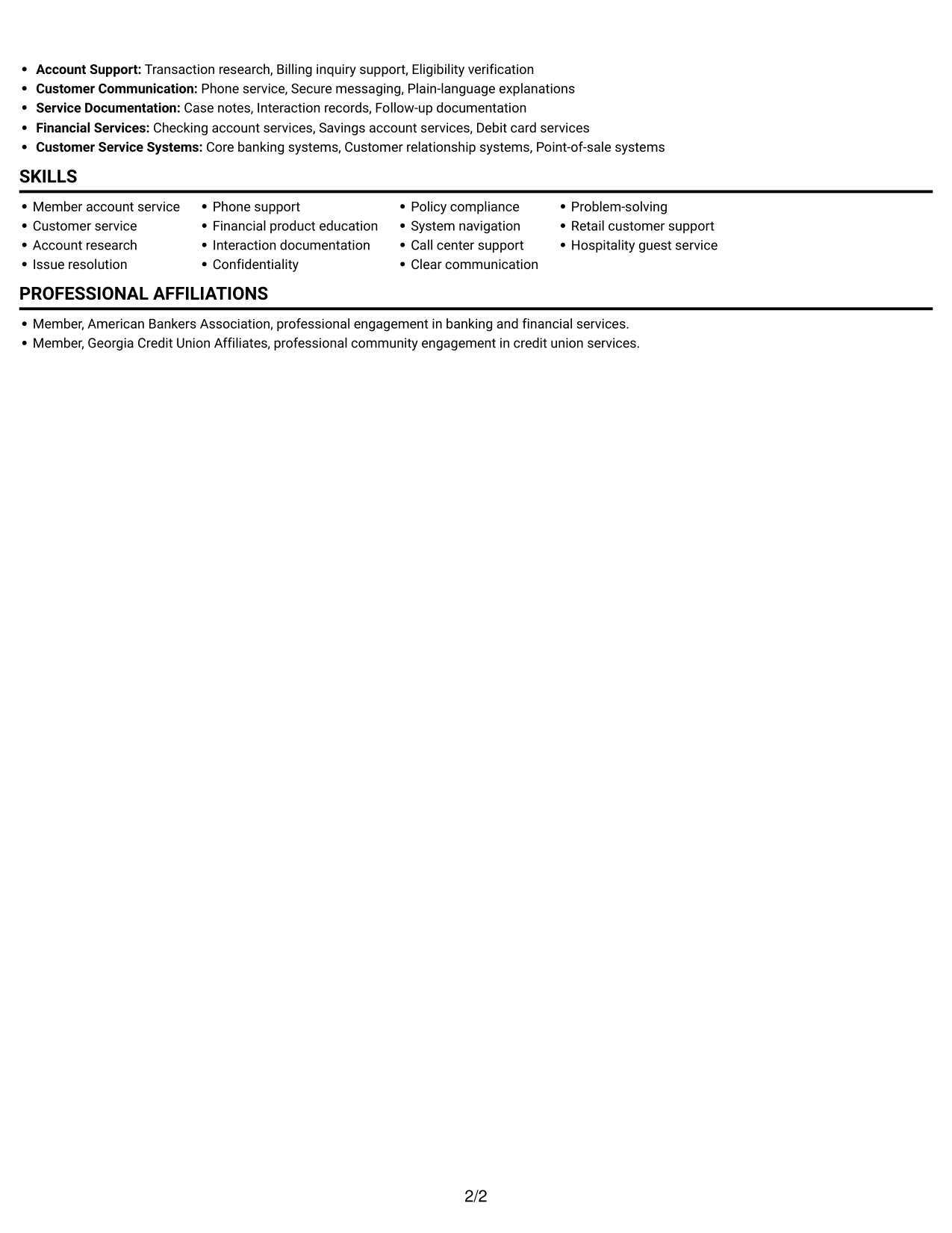Resume example — page 2