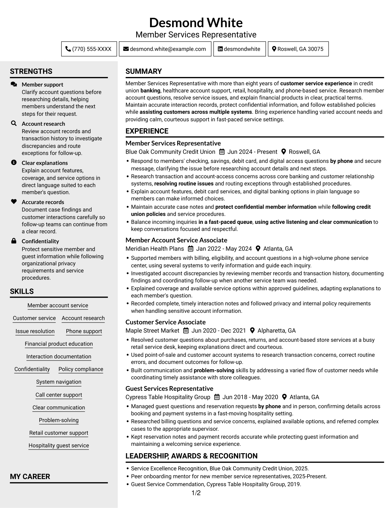Resume example — page 1