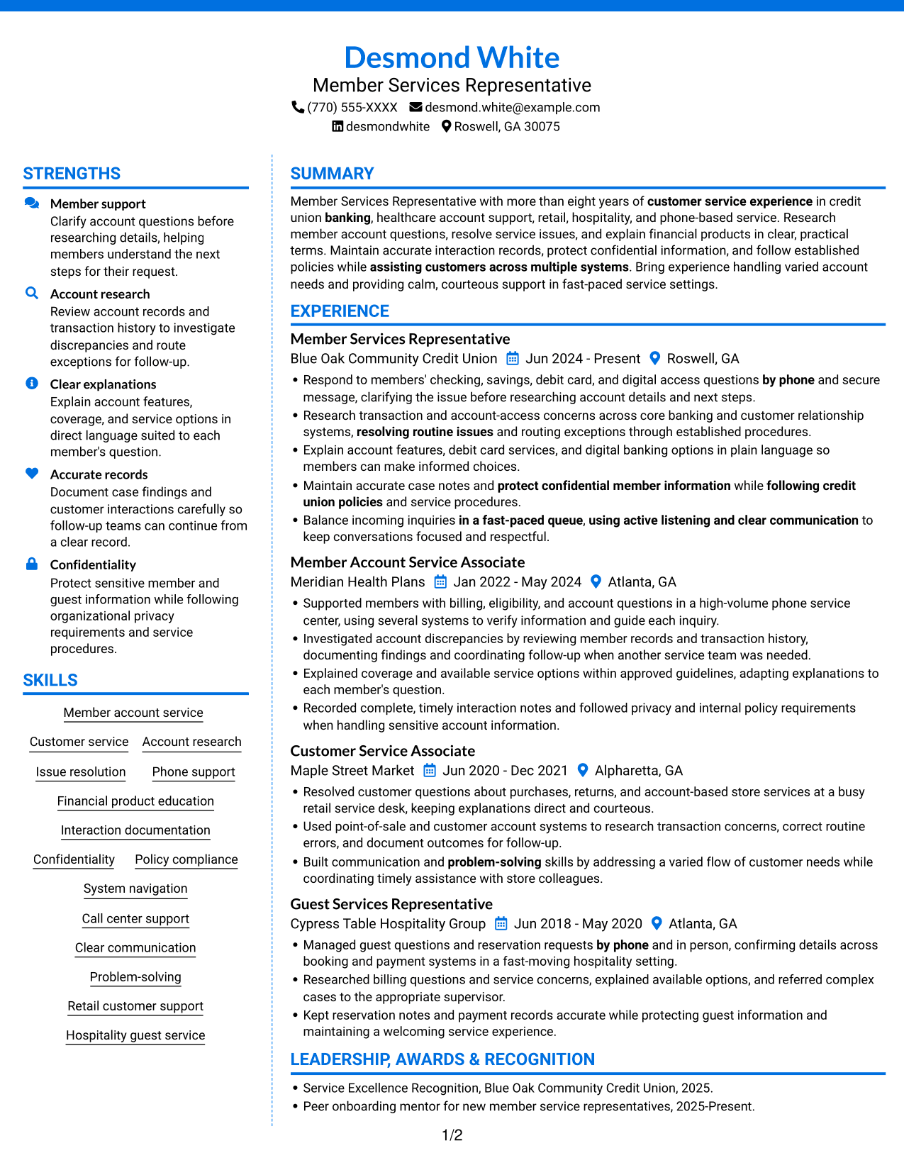 Resume example — page 1