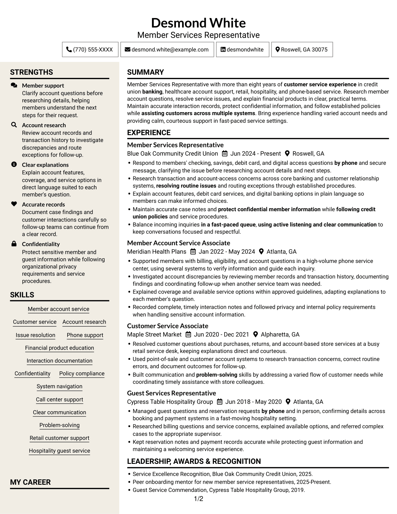 Resume example — page 1